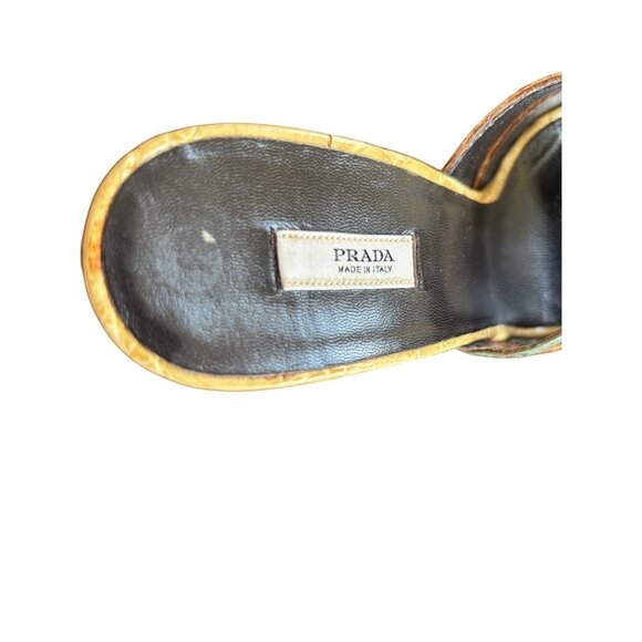 Prada Cocco Lucido Crocodile Platform Mules Heel Yellow Green Brown Brown Size 6 - Picture 6 of 8